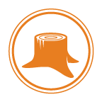 An orange circular icon featuring a cut tree stump representing finished tree removal work.