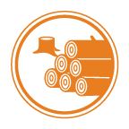 A circular icon showing stacked logs left on-site after tree removal as a firewood option.