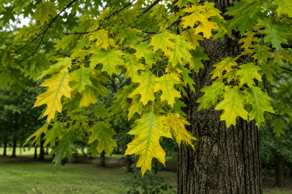 Tree leaves turning yellow during a Maryland tree health evaluation